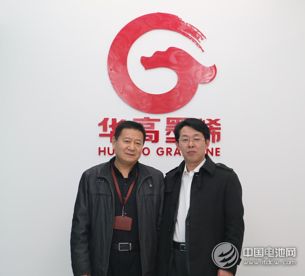 華高墨烯總經理劉成君（左）與中國電池網創始人/董事長于清教（右）