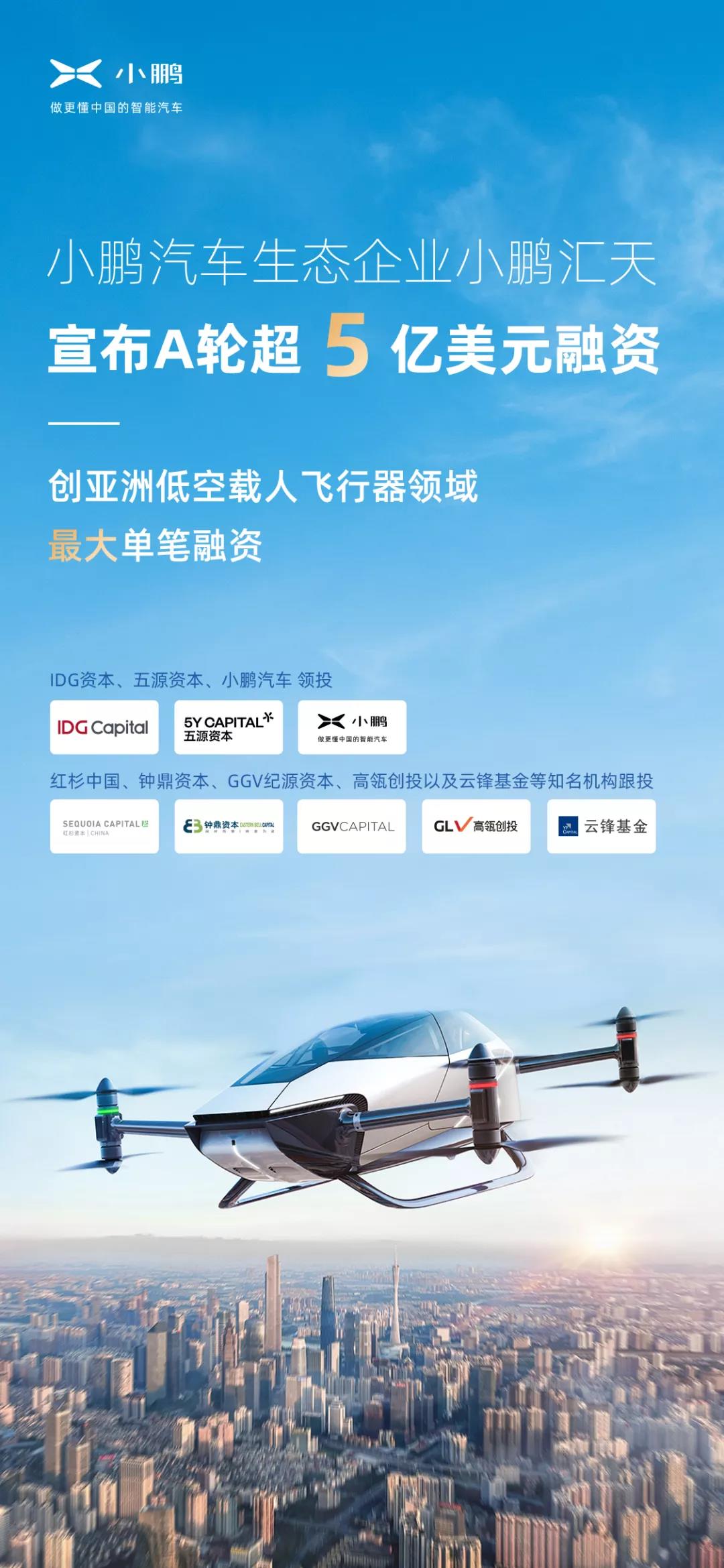 超5億美元!小鵬汽車旗下飛行汽車公司完成A輪融資 超5億美元!小鵬汽車旗下飛行汽車公司完成A輪融資