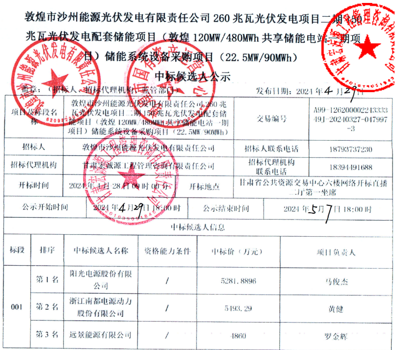 低至0.54元/Wh！這一儲能系統(tǒng)設(shè)備采購項目中標(biāo)候選人公示