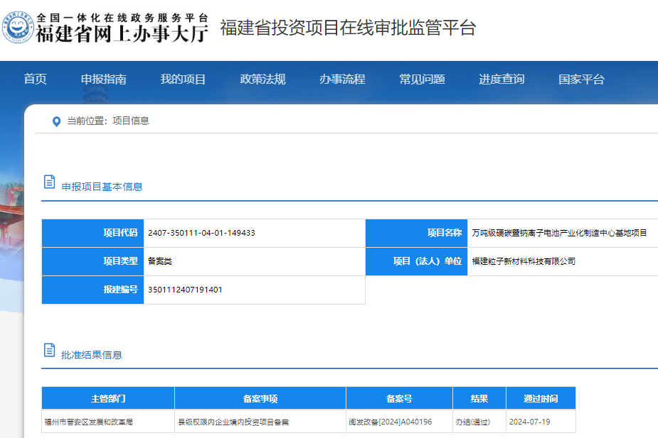 坐標福建福州！萬噸級硬碳暨鈉離子電池基地迎新動態